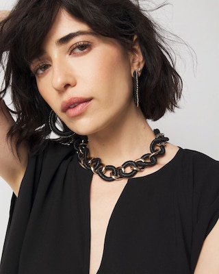 Black Raffia + Crystal Link Necklace | White House Black Market